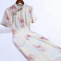 戚薇改良紫色旗袍季少女年轻款复古中国风日常穿连衣裙 紫色 S