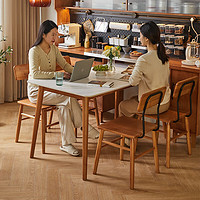 JIAYI 家逸 实木岩板餐桌现代简约家用吃饭桌子小户型餐厅家具1.4米一桌四椅 1.4米+创意椅