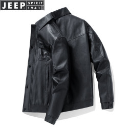 jeepspirit吉普夹克男春秋季皮衣外套潮流休闲百搭户外运动机车服黑色