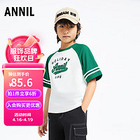 Annil 安奈儿 童装男女童圆领短袖针织衫2024夏 学院绿 160cm