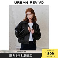 URBAN REVIVO UR2024春季女装都市摩登高级感皮质短款宽松外套UWU140010 正黑 XS