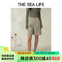 THE SEA LIFE欧海一生 棉系短裤女24春夏季通勤高腰直筒休闲短裤C0216 微光绿 S