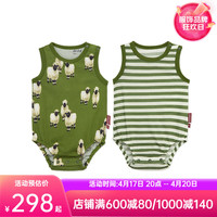 Milkbarn【2件装】2024新生婴儿包屁衣宝宝纯棉背心哈衣夏季爬服两件 黑脸小羊羔-墨绿条纹 66cm(3-6m)