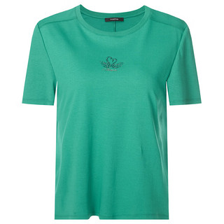 娜尔思（NAERSI）柔感棉质淡红色圆领短袖T恤2024春季通勤上衣 中叶绿色 L