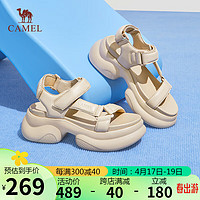 CAMEL 骆驼 休闲凉鞋女舒适羊皮松糕厚底魔术贴凉鞋 L24M577653 杏色 40