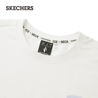 斯凯奇（Skechers）程潇同款夏季女装针织短袖百搭舒适透气圆领T恤L224W015 棉花糖白/0074 S