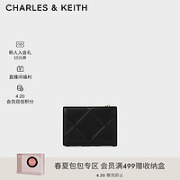 CHARLES&KEITH24夏季绗缝菱格多卡位短款钱包女CK6-10681128 Black黑色 XXS