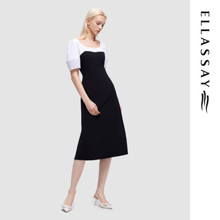歌力思（ELLASSAY）2024夏季法式黑白拼色显瘦高级感中长连衣裙女EWD352Y12400 经典黑 XS