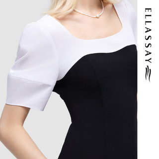 歌力思（ELLASSAY）2024夏季法式黑白拼色显瘦高级感中长连衣裙女EWD352Y12400 经典黑 XS