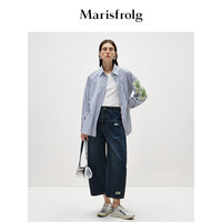 Marisfrolg玛丝菲尔2024春季条纹春日翻领设计感衬衫外套女 海军风条纹 S