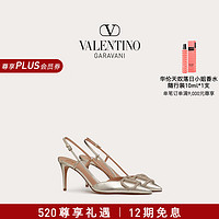 华伦天奴VALENTINO女士 VLOGO SIGNATURE 层压羊皮后系带高跟鞋 铂色 37.5