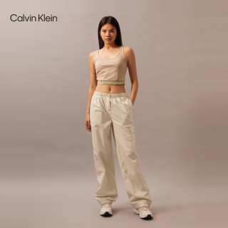 Calvin Klein Jeans24春夏女士松紧腰经典徽标工装风直筒休闲裤J223116 CGA-奶昔白 XS