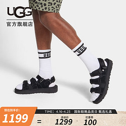 UGG 夏季男士休闲舒适纯色平底露趾魔术贴搭扣时尚凉鞋1153095 BLK  黑色 42 BLK | 黑色