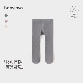 babylove婴儿连裤袜春款袜子宝宝过膝袜长筒高弹不勒腿百搭打底裤 烟灰 L（1-2岁）