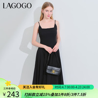 lagogo拉谷谷法式赫本风黑色吊带裙女2024夏季气质修身连衣裙 黑色(W1) S