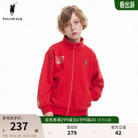 POLOWALK男童卫衣外套2024春大毛圈中国龙图案印花刺绣马标时尚运 红色 110CM