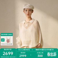 例外(EXCEPTION)【新中式】女装2024春季毛针织衫螺纹收紧阔袖翻领毛衣女 米白 36Y(160/84Y)