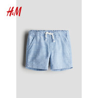 H&M2024年夏季童装男婴柔软梭织抽绳式松紧腰棉质短裤1123147 浅蓝色008 66/47