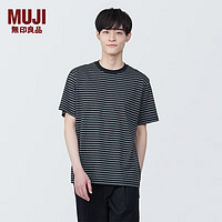 无印良品（MUJI）男式 天竺织 圆领短袖T恤 男士打底衫男款 夏季AB1MKA4S 黑色条纹 XXL (185/112A)