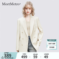 MeetMetro玛依尔休闲西装外套女2024春季廓形感西服上衣 米白 XL