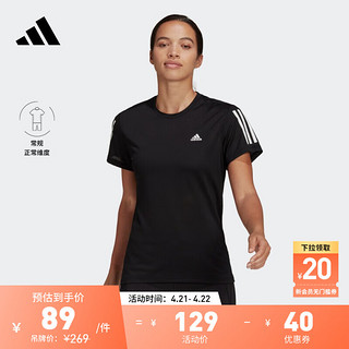 adidas 阿迪达斯 速干舒适跑步运动上衣圆领短袖T恤女装阿迪达斯官方 黑色 L