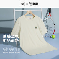 HLA海澜之家短袖T恤男夏季23panda wowo熊猫圆领宽松打底衫男 175/92A(L) 米杏(4M)