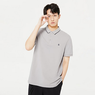 杰克·琼斯（JACK&JONES）polo衫男夏季无忧搭撞色罗纹翻领男士短袖衣服商务刺绣logo 浅灰C39 L