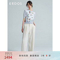 ERDOS 春夏真丝圆领短袖印花图案女针织衫 天青色 170/92A/XL