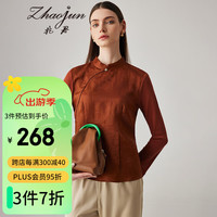 兆君2024春夏真丝中式国风提花上衣女香云纱拼接桑蚕丝女装 棕红色 175/2XL