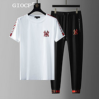 GIOCP香港潮牌字母刺绣休闲装运动服2022夏季套装男高端时尚个性短袖两件套 白色 XL