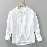 构致（GLOY&ZENITH）日系亚麻衬衫男长袖圆领大码棉麻料立领白衬衣可挽袖上衣 白色 XL