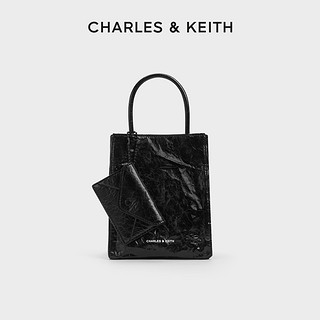 CHARLES & KEITH CHARLES&KEITH24夏新款CK2-30782347纯色褶皱磁吸手提斜挎托特包