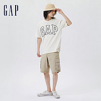 Gap 盖璞 男装2024夏新款撞色logo圆领短袖T恤纯棉上衣544465 白色