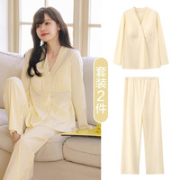 米度丽月子服春秋款产后哺乳睡衣秋冬孕期带胸垫产妇喂奶家居服 杏色-带胸垫 XL