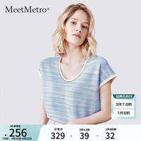 MeetMetro玛依尔浅粉色连袖针织T恤女2024夏法式休闲减龄短袖 浅蓝 L