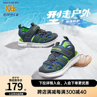 SKECHERS 斯凯奇 童鞋男宝宝凉鞋小童包头沙滩鞋魔术贴夏季学步鞋400041N 男童/海军蓝色/柠檬色/NVLM 26码