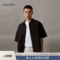 Calvin Klein Jeans24春夏男士刺绣贴袋棉亚麻混纺宽松短袖衬衫J325173 BEH-太空黑 XL