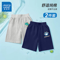 真维斯童装男童裤子2024夏季儿童薄款短裤纯棉中大童宽松时尚夏装运动裤 灰/J可爱龙K-蓝/J龙爪K 150