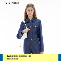 IIIVIVINIKO2024夏季“冈山蓝牛系列”简约短箱型夹克外套女 中蓝 S
