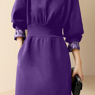 迪菲丽格高级感气质紫色收腰连衣裙女2024春季洋气减龄中长裙 图片色 L