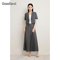 音儿（YINER）Goodland美地2024夏季质感一片式压褶小A摆半身裙 碳灰 36