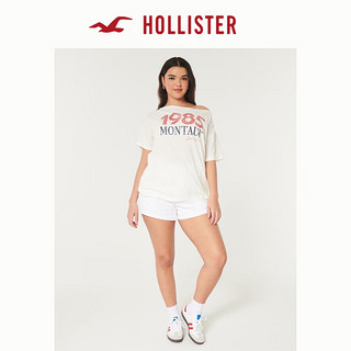 HOLLISTER24夏季美式棉质印花宽松露肩短袖T恤 女 KI357-4007 白色 L (165/100A)