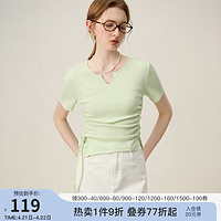 范思蓝恩 正肩针织短袖t恤，女2024新款夏季设计感辣妹抽绳修身上衣 薄荷绿 S