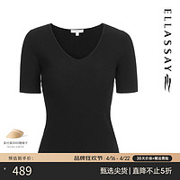 歌力思（ELLASSAY）2024春夏经典百搭气质显瘦V领针织衫女EWD351M03200 经典黑 M