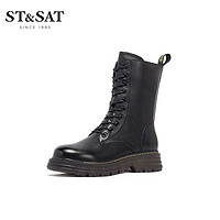 ST&SAT 星期六 秋冬季马丁靴ins风牛皮厚底侧拉链低跟短靴女SS04116488