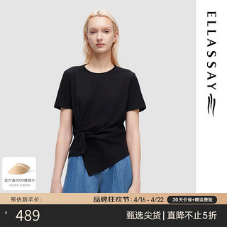 歌力思（ELLASSAY）2024春夏设计感小众百搭扭结短袖T恤女EWD352Z00900 经典黑 S