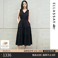 歌力思（ELLASSAY）2024夏季棉感设计感小黑裙v领收腰连衣裙女EWD352Y03900 经典黑 XS