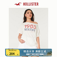 HOLLISTER24夏季美式棉质印花宽松露肩短袖T恤 女 KI357-4007 白色 XXS (160/80A)