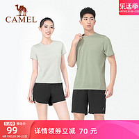 CAMEL 骆驼 速干运动套装春夏透气短裤情侣健身服两件套瑜伽服晨跑短袖女