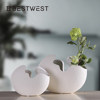 BEST WEST 创意蛋壳花瓶摆件现代简约客厅设计师陶瓷插花瓶装饰品